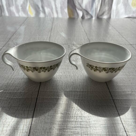 Vintage Set of 2 Cups Corelle Green Crazy Daisy Hook Handles - Picture 3 of 9
